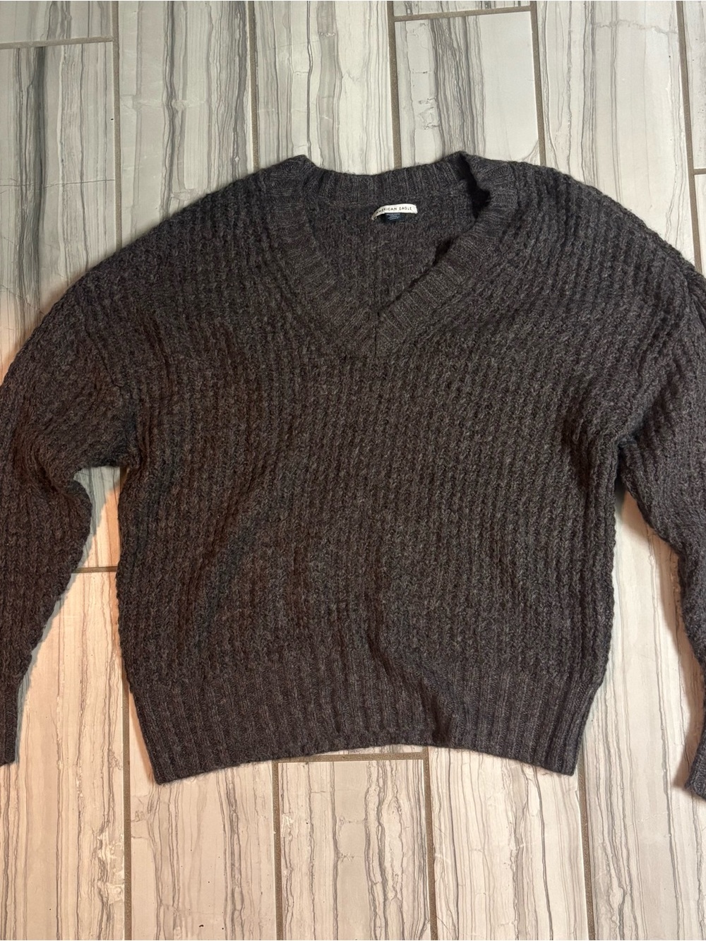 American Eagle Dark Gray Textured Knit Sweater